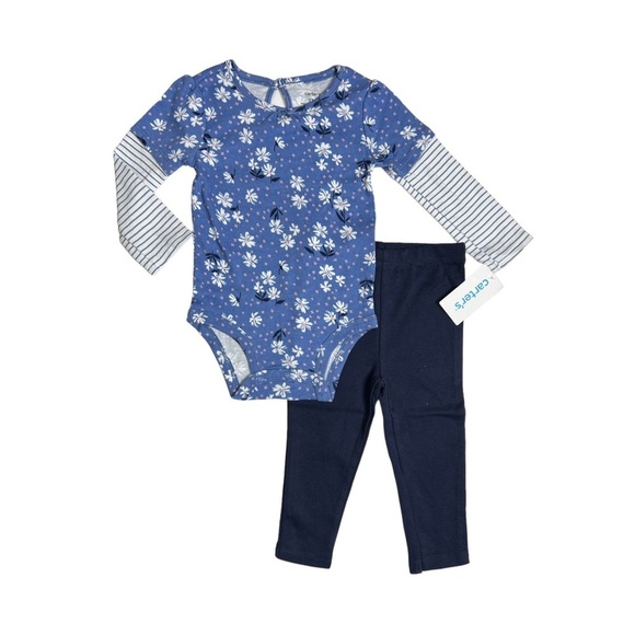 Carters Size 12 Months Baby Girls 2pc Daisy Outfit Set Pants Bodysuit Layered - Picture 11 of 12
